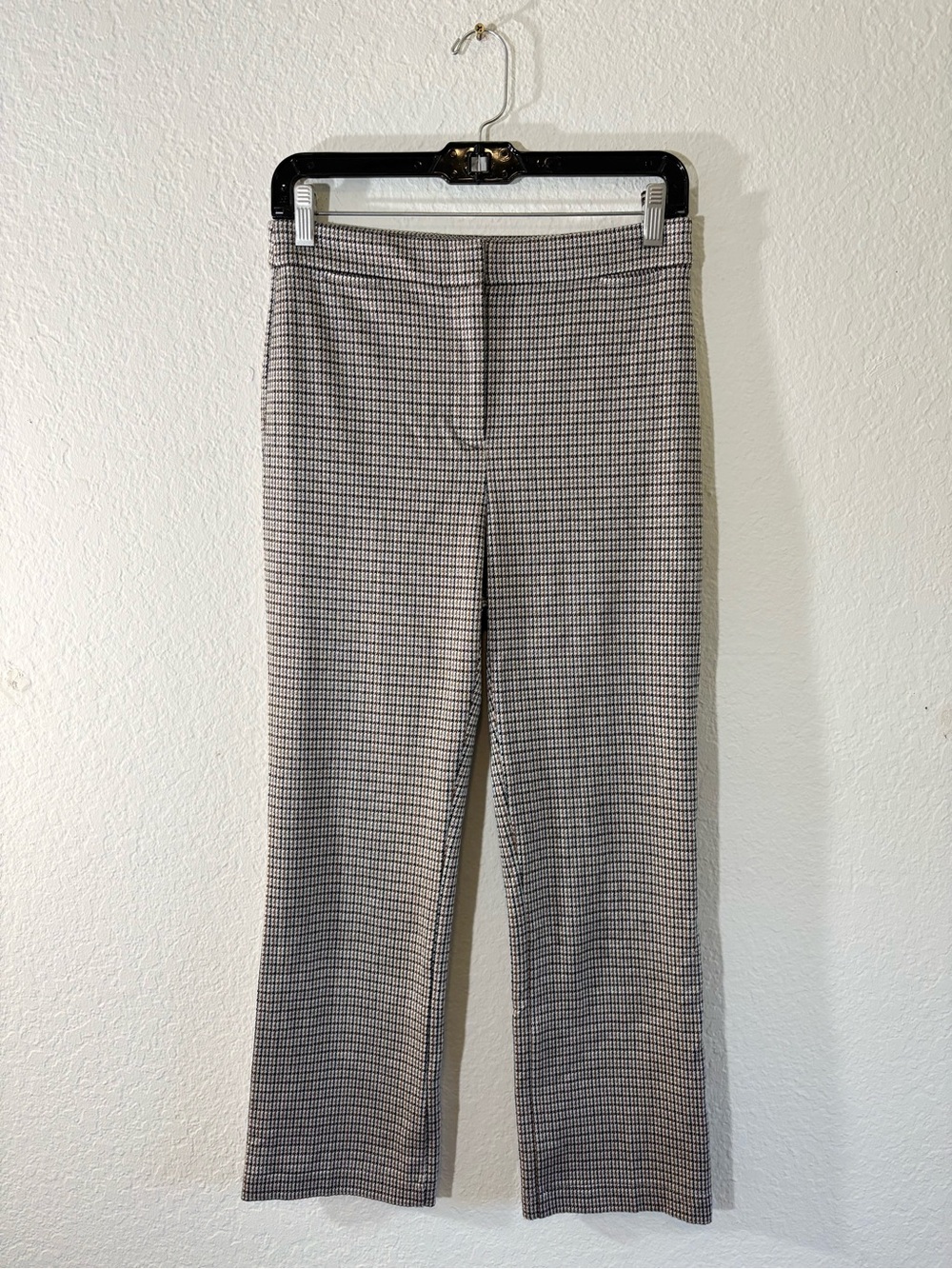 Theory Stratton Knit Cropped Pants Brown Black Grey Houndstooth Plaid Ankle 2 - Picture 3 of 14
